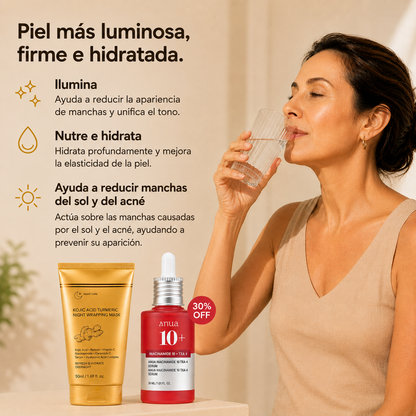 Kit Mascarilla Nocturna de Cúrcuma + Sérum de Niacinamida | 100 Unidades.
